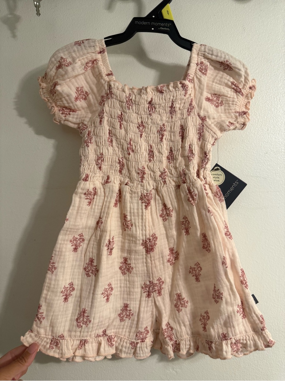 Kids Smocked Floral Dress - Blush Pink